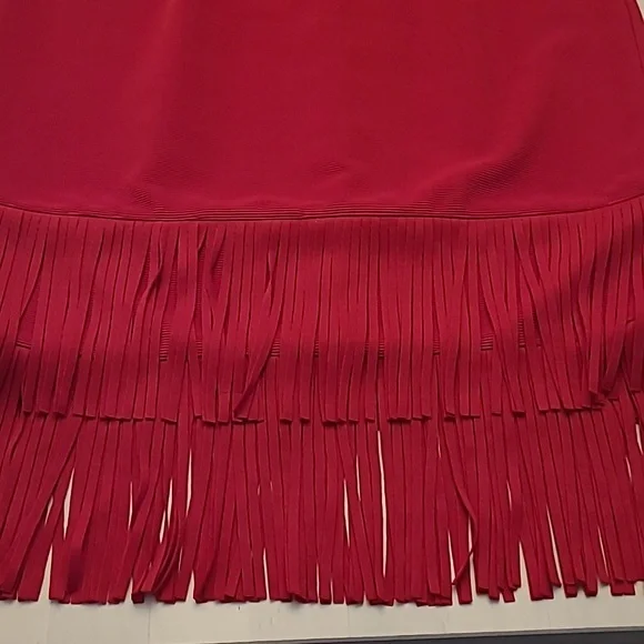 EUC Adrianna Papell Red Double Fringe Hem Sleeveless Cocktail Dress - Picture 4 of 14